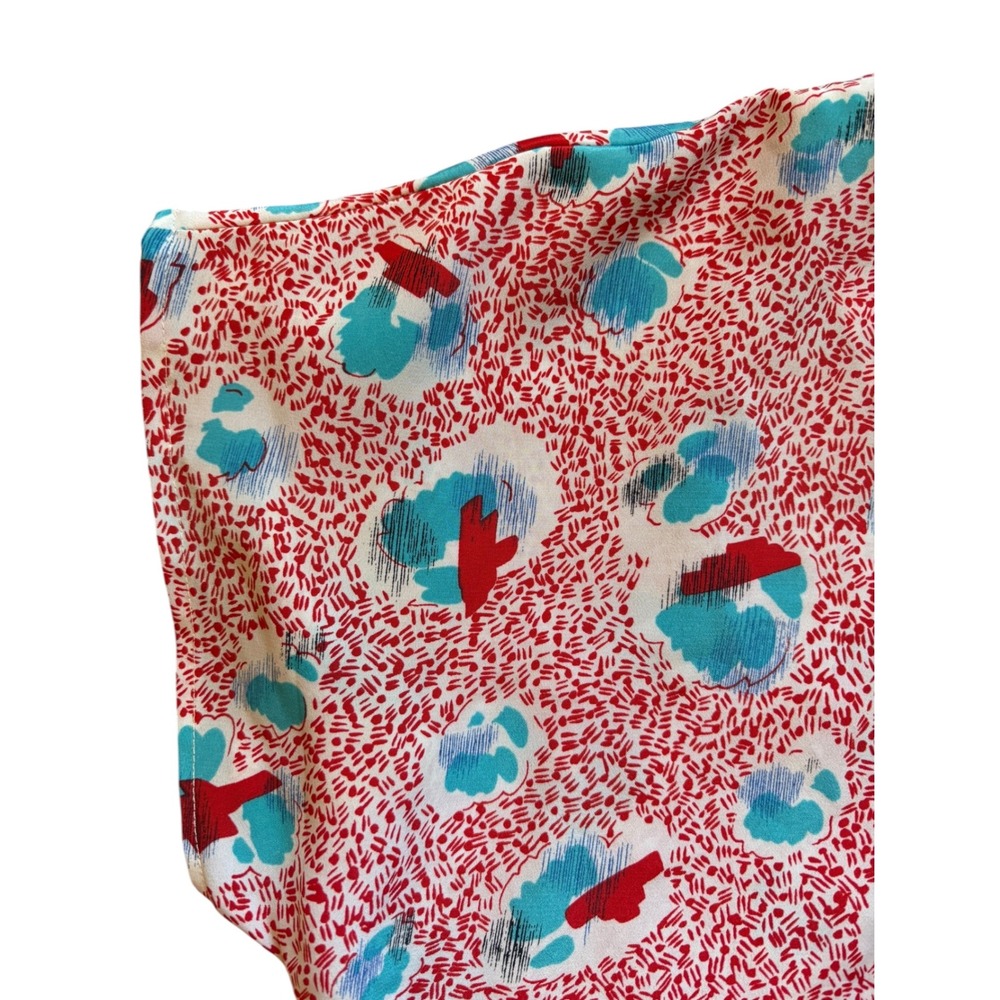 Tess Paris Milano Blouse Size 10 Made in Hong Kong Red Blue Abstract Print 80s‎ - Picture 3 of 7